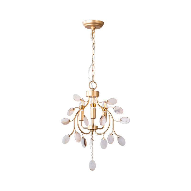 Brass Leaf Chandelier Lighting Modern Metal 3/6 Bulbs Pendant Light Fixture for Bedroom Clearhalo 'Ceiling Lights' 'Chandeliers' Lighting' options 230809