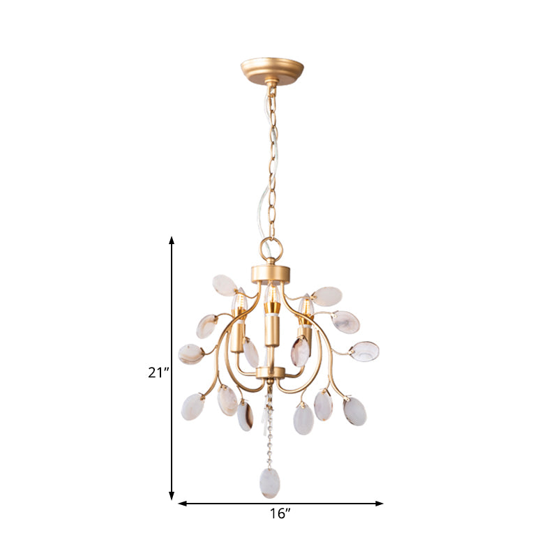 Brass Leaf Chandelier Lighting Modern Metal 3/6 Bulbs Pendant Light Fixture for Bedroom Clearhalo 'Ceiling Lights' 'Chandeliers' Lighting' options 230810