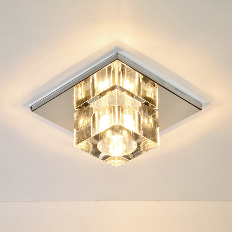 Stainless Steel Square Flush Ceiling Light Simplicity Clear Crystal Block Flush Mount Led Light Clear Warm Clearhalo 'Ceiling Lights' 'Close To Ceiling Lights' 'Close to ceiling' 'Flush mount' Lighting' 2308111
