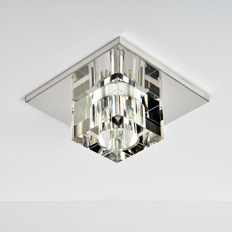 Stainless Steel Square Flush Ceiling Light Simplicity Clear Crystal Block Flush Mount Led Light Clearhalo 'Ceiling Lights' 'Close To Ceiling Lights' 'Close to ceiling' 'Flush mount' Lighting' 2308113
