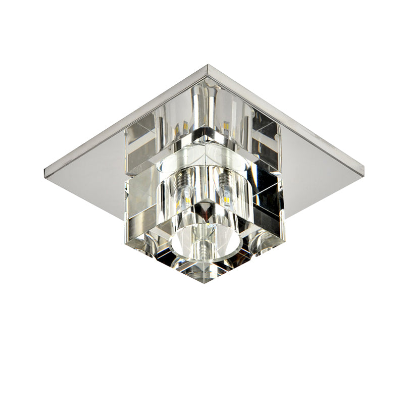 Stainless Steel Square Flush Ceiling Light Simplicity Clear Crystal Block Flush Mount Led Light Clearhalo 'Ceiling Lights' 'Close To Ceiling Lights' 'Close to ceiling' 'Flush mount' Lighting' 2308114