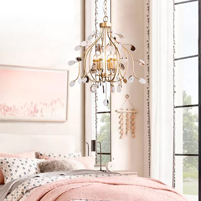 Brass Leaf Chandelier Lighting Modern Metal 3/6 Bulbs Pendant Light Fixture for Bedroom 6 Brass Clearhalo 'Ceiling Lights' 'Chandeliers' Lighting' options 230812_dbc618cf-69f7-4ca7-882f-82f0e682b4f3