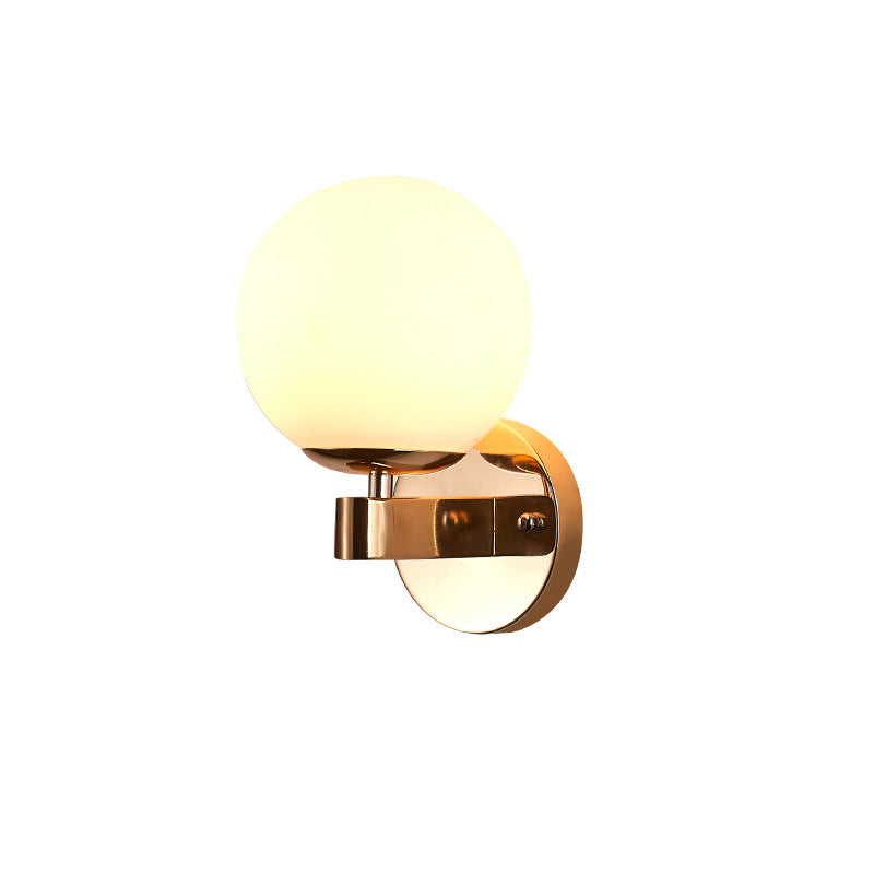 Single Bulb Wall Mounted Light with Sphere Opaline Glass Vintage Style Bedroom Wall Sconce in Chrome/Gold Clearhalo 'Wall Lamps & Sconces' 'Wall Lights' Lighting' 230818