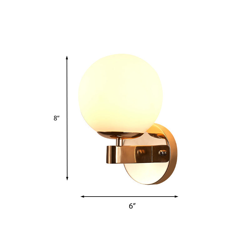 Single Bulb Wall Mounted Light with Sphere Opaline Glass Vintage Style Bedroom Wall Sconce in Chrome/Gold Clearhalo 'Wall Lamps & Sconces' 'Wall Lights' Lighting' 230819