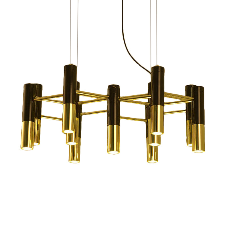 Metal Tube Chandelier Lamp Contemporary 11/22 Lights Gold Led Hanging Pendant Light Fixture in Warm Light Clearhalo 'Ceiling Lights' 'Chandeliers' 'Modern Chandeliers' 'Modern' Lighting' 230830