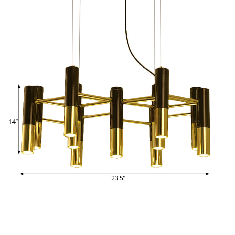 Metal Tube Chandelier Lamp Contemporary 11/22 Lights Gold Led Hanging Pendant Light Fixture in Warm Light Clearhalo 'Ceiling Lights' 'Chandeliers' 'Modern Chandeliers' 'Modern' Lighting' 230831