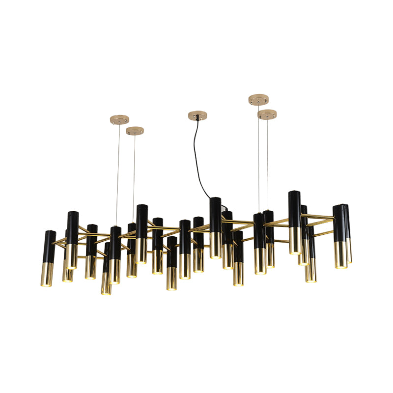 Metal Tube Chandelier Lamp Contemporary 11/22 Lights Gold Led Hanging Pendant Light Fixture in Warm Light Clearhalo 'Ceiling Lights' 'Chandeliers' 'Modern Chandeliers' 'Modern' Lighting' 230834