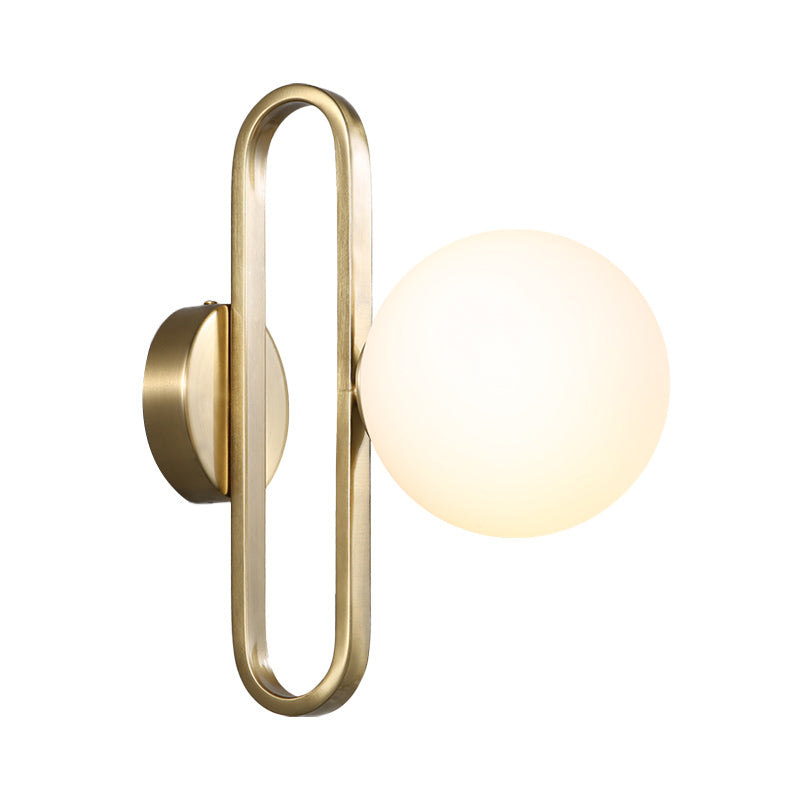 Single Head Globe Wall Light Traditional Gold Frosted Glass Shade Sconce Light for Dining Room, 5"/6" Wide Clearhalo 'Wall Lamps & Sconces' 'Wall Lights' Lighting' 230846