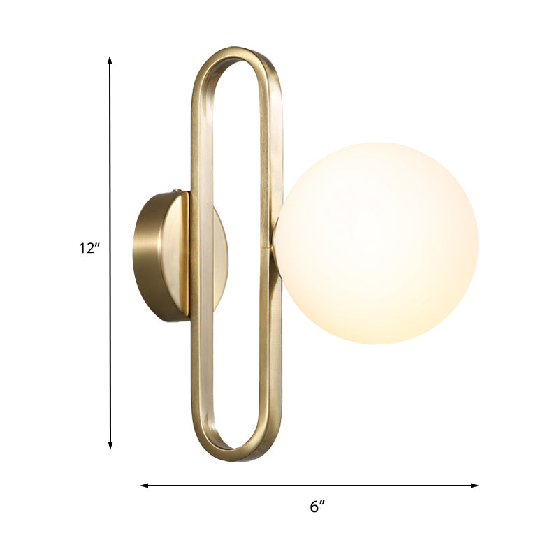 Single Head Globe Wall Light Traditional Gold Frosted Glass Shade Sconce Light for Dining Room, 5"/6" Wide Clearhalo 'Wall Lamps & Sconces' 'Wall Lights' Lighting' 230847