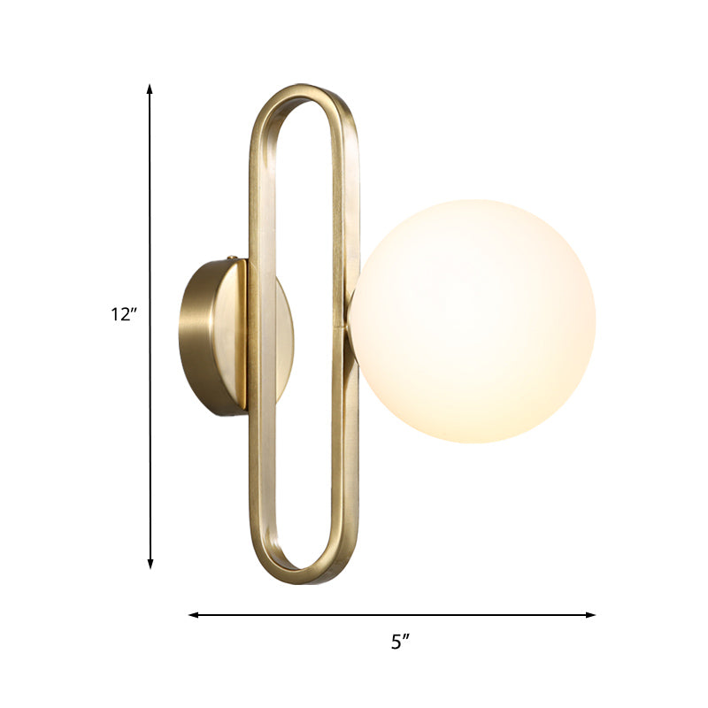 Single Head Globe Wall Light Traditional Gold Frosted Glass Shade Sconce Light for Dining Room, 5"/6" Wide Clearhalo 'Wall Lamps & Sconces' 'Wall Lights' Lighting' 230848