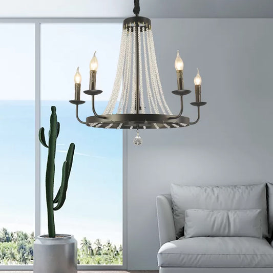 Candle Chandelier Lighting Modern Crystal 5 Bulbs Hanging Ceiling Light in Black for Bedroom Black Clearhalo 'Ceiling Lights' 'Chandeliers' 'Close To Ceiling Lights' 'Glass shade' 'Glass' Lighting' 230862