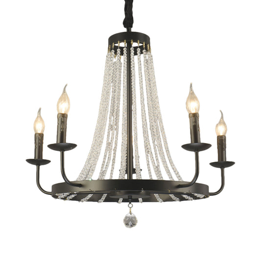 Candle Chandelier Lighting Modern Crystal 5 Bulbs Hanging Ceiling Light in Black for Bedroom Clearhalo 'Ceiling Lights' 'Chandeliers' 'Close To Ceiling Lights' 'Glass shade' 'Glass' Lighting' 230864