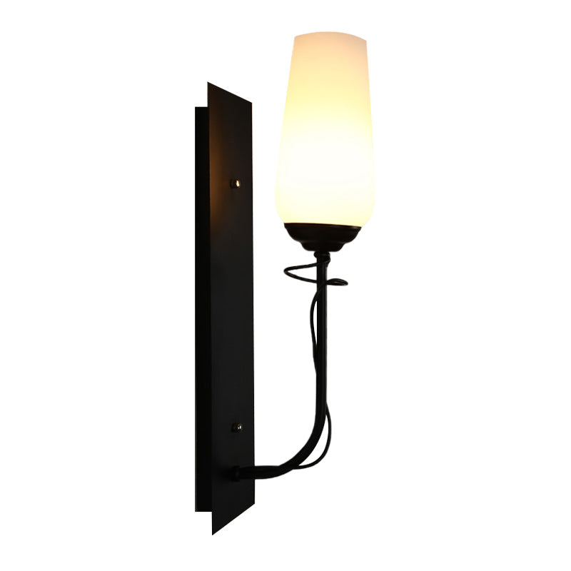 Opal Glass Tapered Wall Lamp Vintage Style Single Light Living Room Wall Sconce in Black Clearhalo 'Wall Lamps & Sconces' 'Wall Lights' Lighting' 230877