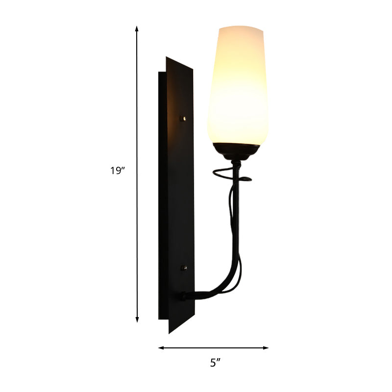 Opal Glass Tapered Wall Lamp Vintage Style Single Light Living Room Wall Sconce in Black Clearhalo 'Wall Lamps & Sconces' 'Wall Lights' Lighting' 230878