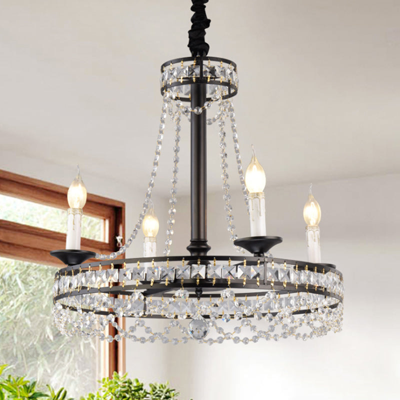 Black Round Chandelier Lamp Nordic Crystal 4/6/8 Heads Pendant Lighting Fixture for Living Room Clearhalo 'Ceiling Lights' 'Chandeliers' Lighting' options 230880