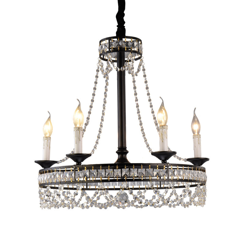 Black Round Chandelier Lamp Nordic Crystal 4/6/8 Heads Pendant Lighting Fixture for Living Room Clearhalo 'Ceiling Lights' 'Chandeliers' Lighting' options 230882