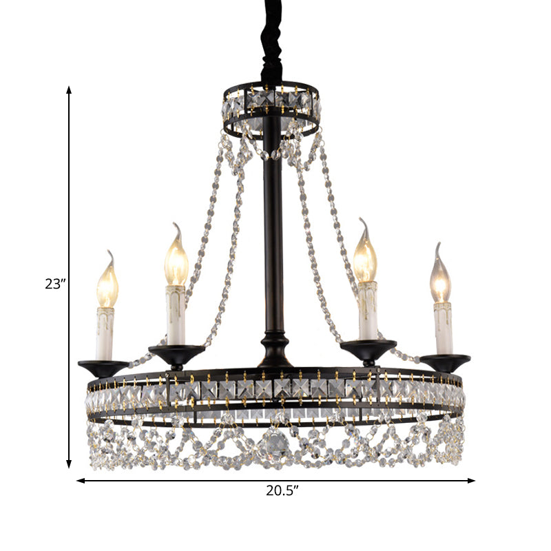 Black Round Chandelier Lamp Nordic Crystal 4/6/8 Heads Pendant Lighting Fixture for Living Room Clearhalo 'Ceiling Lights' 'Chandeliers' Lighting' options 230883