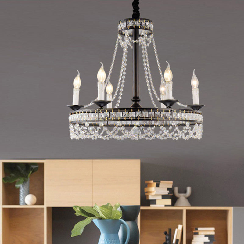 Black Round Chandelier Lamp Nordic Crystal 4/6/8 Heads Pendant Lighting Fixture for Living Room Clearhalo 'Ceiling Lights' 'Chandeliers' Lighting' options 230885