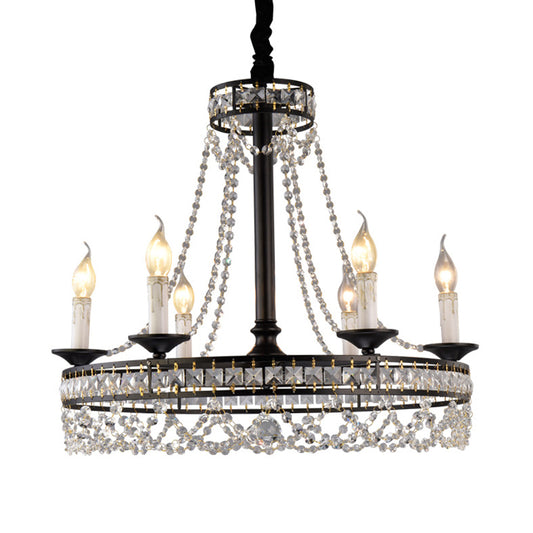 Black Round Chandelier Lamp Nordic Crystal 4/6/8 Heads Pendant Lighting Fixture for Living Room Clearhalo 'Ceiling Lights' 'Chandeliers' Lighting' options 230886