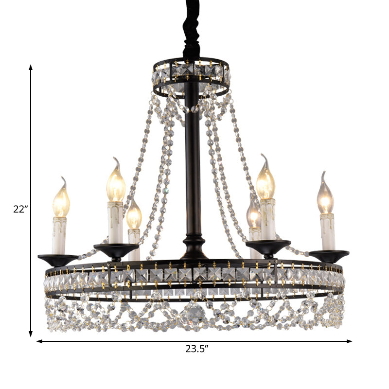 Black Round Chandelier Lamp Nordic Crystal 4/6/8 Heads Pendant Lighting Fixture for Living Room Clearhalo 'Ceiling Lights' 'Chandeliers' Lighting' options 230887