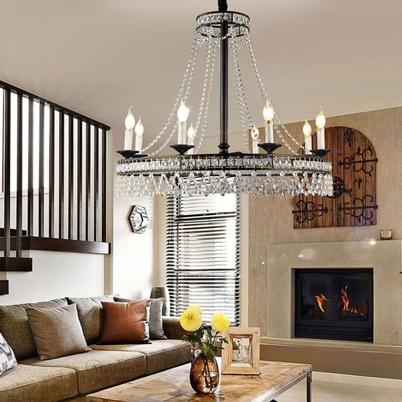 Black Round Chandelier Lamp Nordic Crystal 4/6/8 Heads Pendant Lighting Fixture for Living Room Clearhalo 'Ceiling Lights' 'Chandeliers' Lighting' options 230888