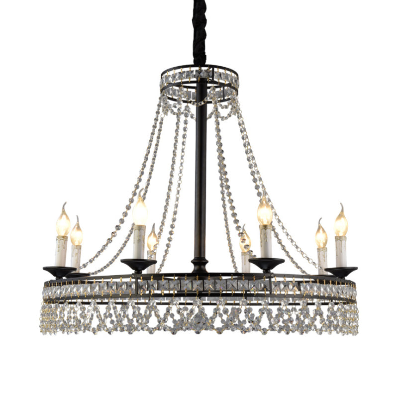 Black Round Chandelier Lamp Nordic Crystal 4/6/8 Heads Pendant Lighting Fixture for Living Room Clearhalo 'Ceiling Lights' 'Chandeliers' Lighting' options 230890