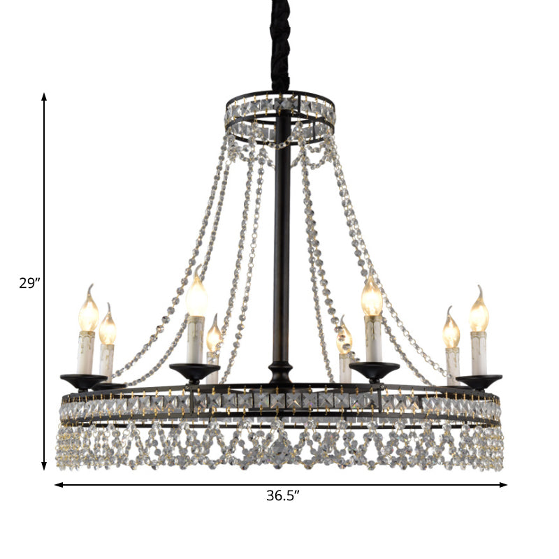 Black Round Chandelier Lamp Nordic Crystal 4/6/8 Heads Pendant Lighting Fixture for Living Room Clearhalo 'Ceiling Lights' 'Chandeliers' Lighting' options 230891