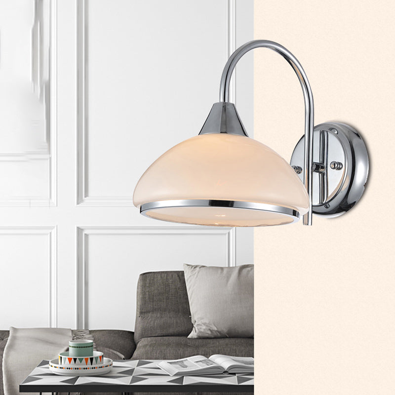 Bowl Shade Bedroom Wall Lighting Retro Frosted Glass 1-Head Nickle Wall Sconce Light Nickel Clearhalo 'Wall Lamps & Sconces' 'Wall Lights' Lighting' 230932