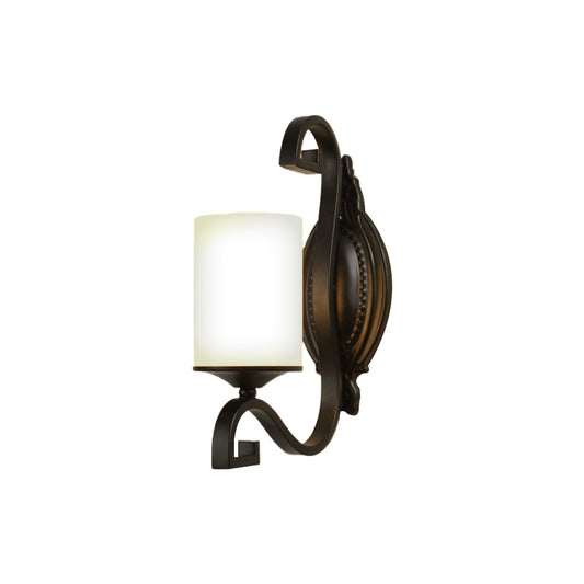 Black Cylindrical Wall Light Sconce Vintage Style Metal 1-Light Study Wall Lamp with White Glass Shade Clearhalo 'Wall Lamps & Sconces' 'Wall Lights' Lighting' 230944