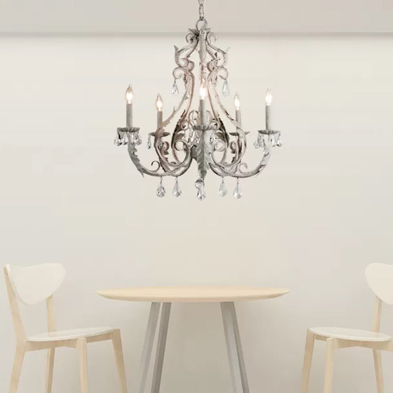 Grey/White Spur Chandelier Modern 5/6 Heads Crystal Ceiling Pendant Light for Living Room Clearhalo 'Ceiling Lights' 'Chandeliers' Lighting' options 230951