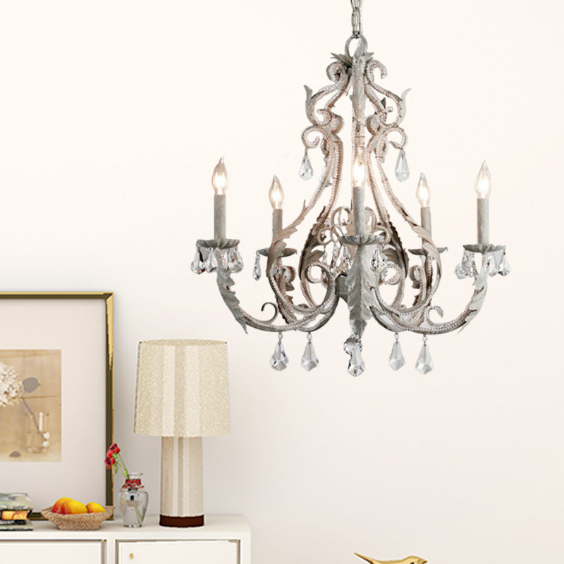 Grey/White Spur Chandelier Modern 5/6 Heads Crystal Ceiling Pendant Light for Living Room Clearhalo 'Ceiling Lights' 'Chandeliers' Lighting' options 230952