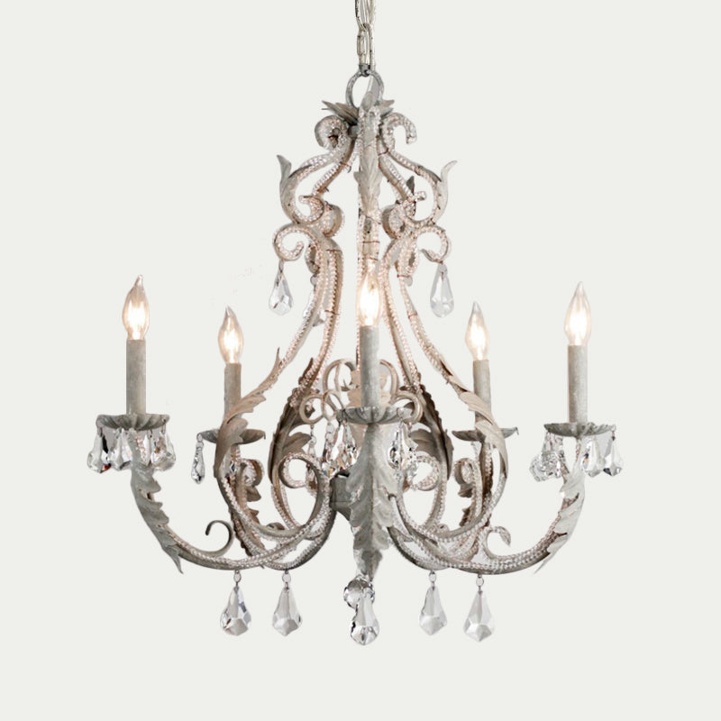 Grey/White Spur Chandelier Modern 5/6 Heads Crystal Ceiling Pendant Light for Living Room Clearhalo 'Ceiling Lights' 'Chandeliers' Lighting' options 230953