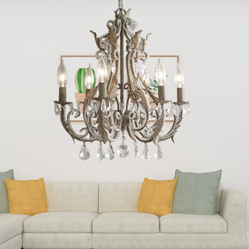 Grey/White Spur Chandelier Modern 5/6 Heads Crystal Ceiling Pendant Light for Living Room Clearhalo 'Ceiling Lights' 'Chandeliers' Lighting' options 230954