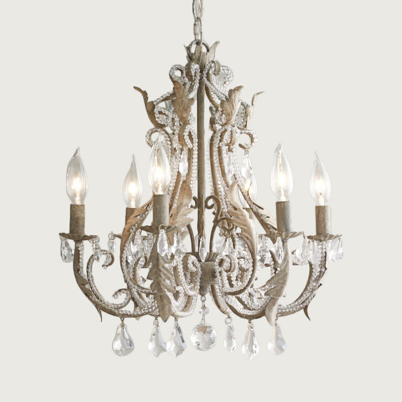 Grey/White Spur Chandelier Modern 5/6 Heads Crystal Ceiling Pendant Light for Living Room Clearhalo 'Ceiling Lights' 'Chandeliers' Lighting' options 230957