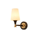 Tapered Bedroom Wall Lighting Retro Frosted Glass 1/2-Light Black Wall Sconce Light with Metal Clean-Lined Arm Clearhalo 'Wall Lamps & Sconces' 'Wall Lights' Lighting' 230973