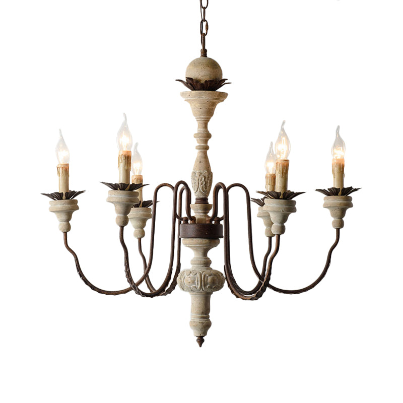 6 Bulbs Starburst Ceiling Chandelier Traditional Wood Suspended Lighting Fixture in Grey Clearhalo 'Ceiling Lights' 'Chandeliers' Lighting' options 230978