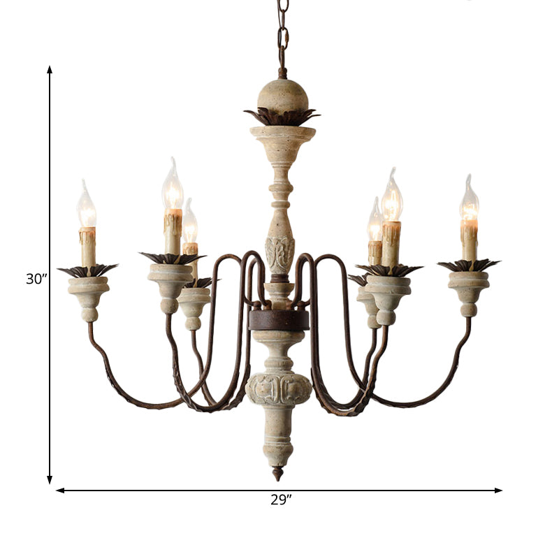 6 Bulbs Starburst Ceiling Chandelier Traditional Wood Suspended Lighting Fixture in Grey Clearhalo 'Ceiling Lights' 'Chandeliers' Lighting' options 230979