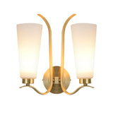 White Glass Brass Wall Lamp Cone 2-Light Vintage Wall Light Sconce with Metal Swooping Arm for Porch Clearhalo 'Wall Lamps & Sconces' 'Wall Lights' Lighting' 230991