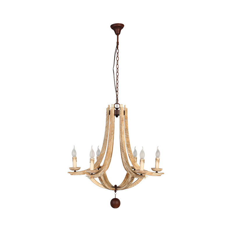 Rustic Laser-Cut Hanging Chandelier Wood 6 Bulbs Suspension Light in Beige for Bedroom Clearhalo 'Ceiling Lights' 'Chandeliers' Lighting' options 230996