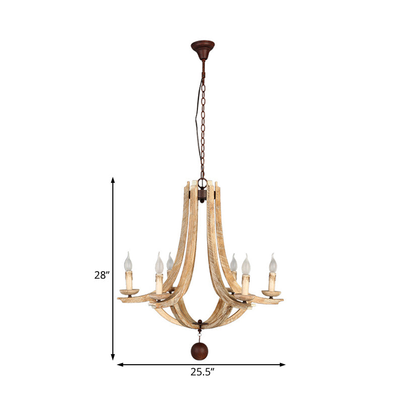 Rustic Laser-Cut Hanging Chandelier Wood 6 Bulbs Suspension Light in Beige for Bedroom Clearhalo 'Ceiling Lights' 'Chandeliers' Lighting' options 230997