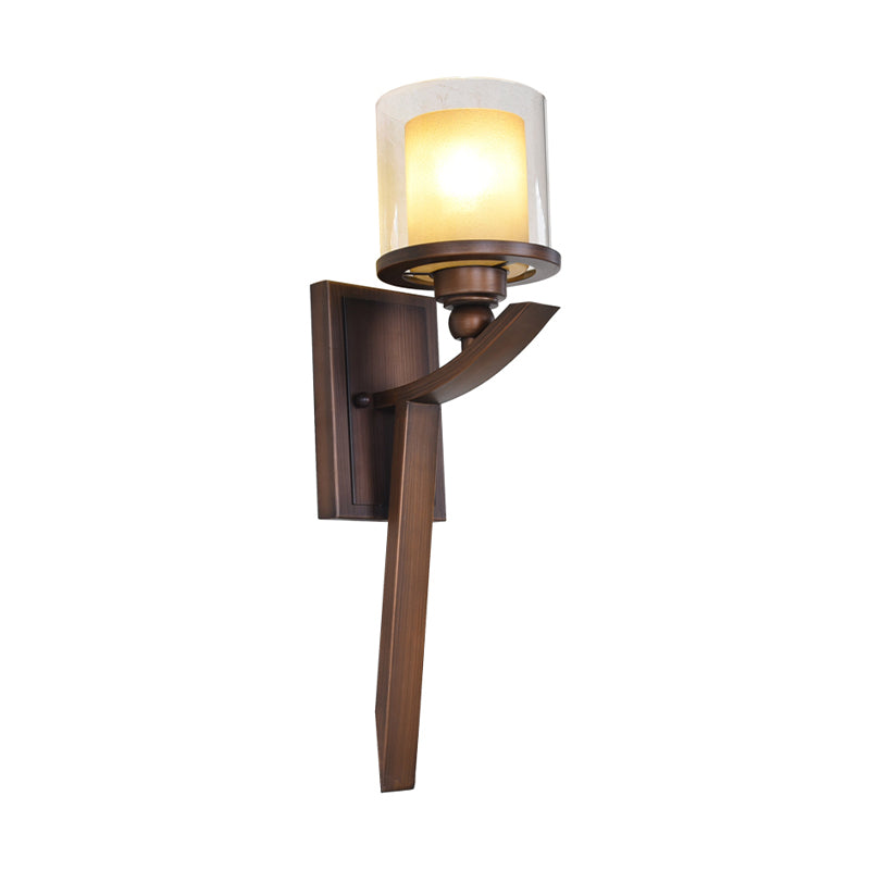 Double-Layer Glass Brown Wall Cylinder 1-Bulb Vintage Wall Light Fixture for Bedroom Clearhalo 'Wall Lamps & Sconces' 'Wall Lights' Lighting' 231014