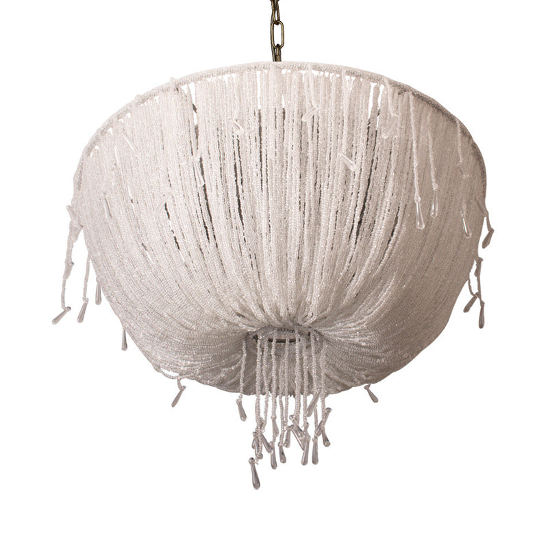 Contemporary Dome Hanging Chandelier Crystal 3 Bulbs Suspension Light in White for Dining Room Clearhalo 'Ceiling Lights' 'Chandeliers' Lighting' options 231019