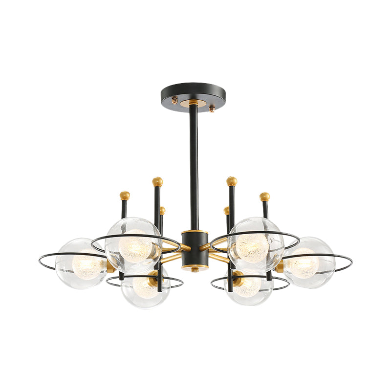 Sputnik Metal Chandelier Light Modern 3/6 Lights Black Led Hanging Ceiling Light Fixture with Clear Glass Ball Shade Clearhalo 'Ceiling Lights' 'Chandeliers' 'Modern Chandeliers' 'Modern' Lighting' 231030