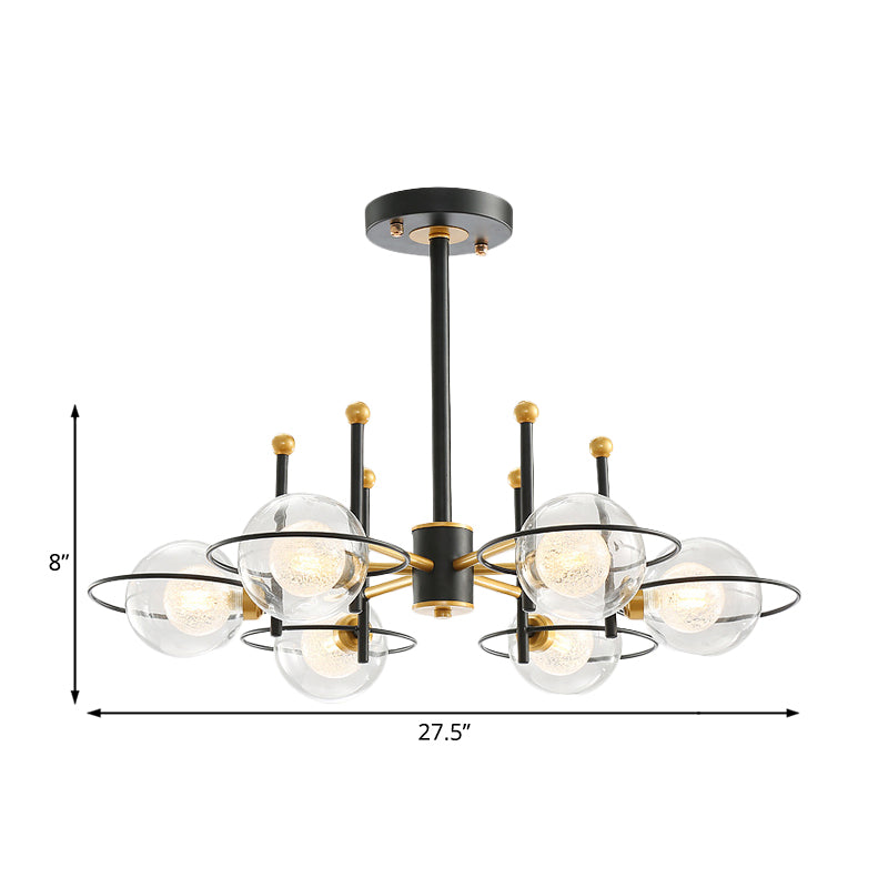 Sputnik Metal Chandelier Light Modern 3/6 Lights Black Led Hanging Ceiling Light Fixture with Clear Glass Ball Shade Clearhalo 'Ceiling Lights' 'Chandeliers' 'Modern Chandeliers' 'Modern' Lighting' 231031