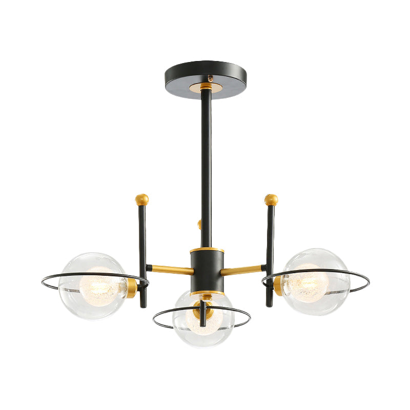 Sputnik Metal Chandelier Light Modern 3/6 Lights Black Led Hanging Ceiling Light Fixture with Clear Glass Ball Shade Clearhalo 'Ceiling Lights' 'Chandeliers' 'Modern Chandeliers' 'Modern' Lighting' 231034