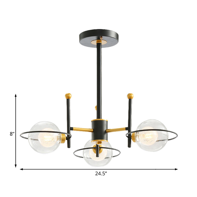 Sputnik Metal Chandelier Light Modern 3/6 Lights Black Led Hanging Ceiling Light Fixture with Clear Glass Ball Shade Clearhalo 'Ceiling Lights' 'Chandeliers' 'Modern Chandeliers' 'Modern' Lighting' 231035