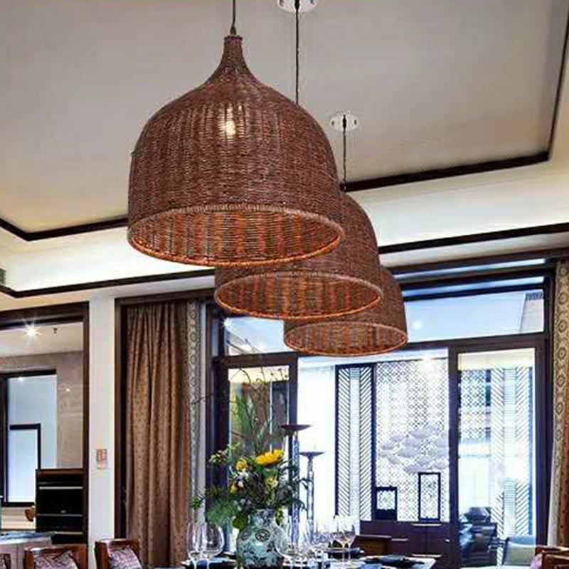 Hand-Braided Pendant Light Fixture Asia Bamboo 1 Bulb Restaurant Ceiling Hang Lamp Clearhalo 'Ceiling Lights' 'Pendant Lights' 'Pendants' Lighting' 2310403