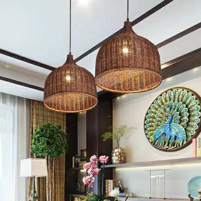 Hand-Braided Pendant Light Fixture Asia Bamboo 1 Bulb Restaurant Ceiling Hang Lamp Clearhalo 'Ceiling Lights' 'Pendant Lights' 'Pendants' Lighting' 2310404