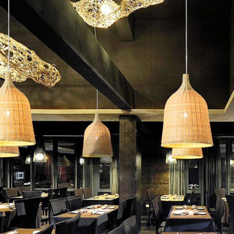 Hand-Braided Pendant Light Fixture Asia Bamboo 1 Bulb Restaurant Ceiling Hang Lamp Wood Clearhalo 'Ceiling Lights' 'Pendant Lights' 'Pendants' Lighting' 2310405_8b11d87e-8140-4d0d-9b5f-6be16b98867d