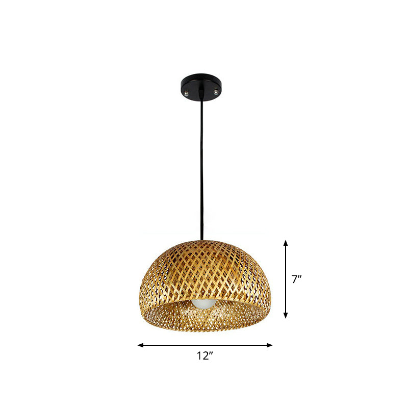 Chinese Hand-Weaving Hanging Light Bamboo 1 Head Living Room Pendulum Light in Beige Clearhalo 'Ceiling Lights' 'Pendant Lights' 'Pendants' Lighting' 2310421